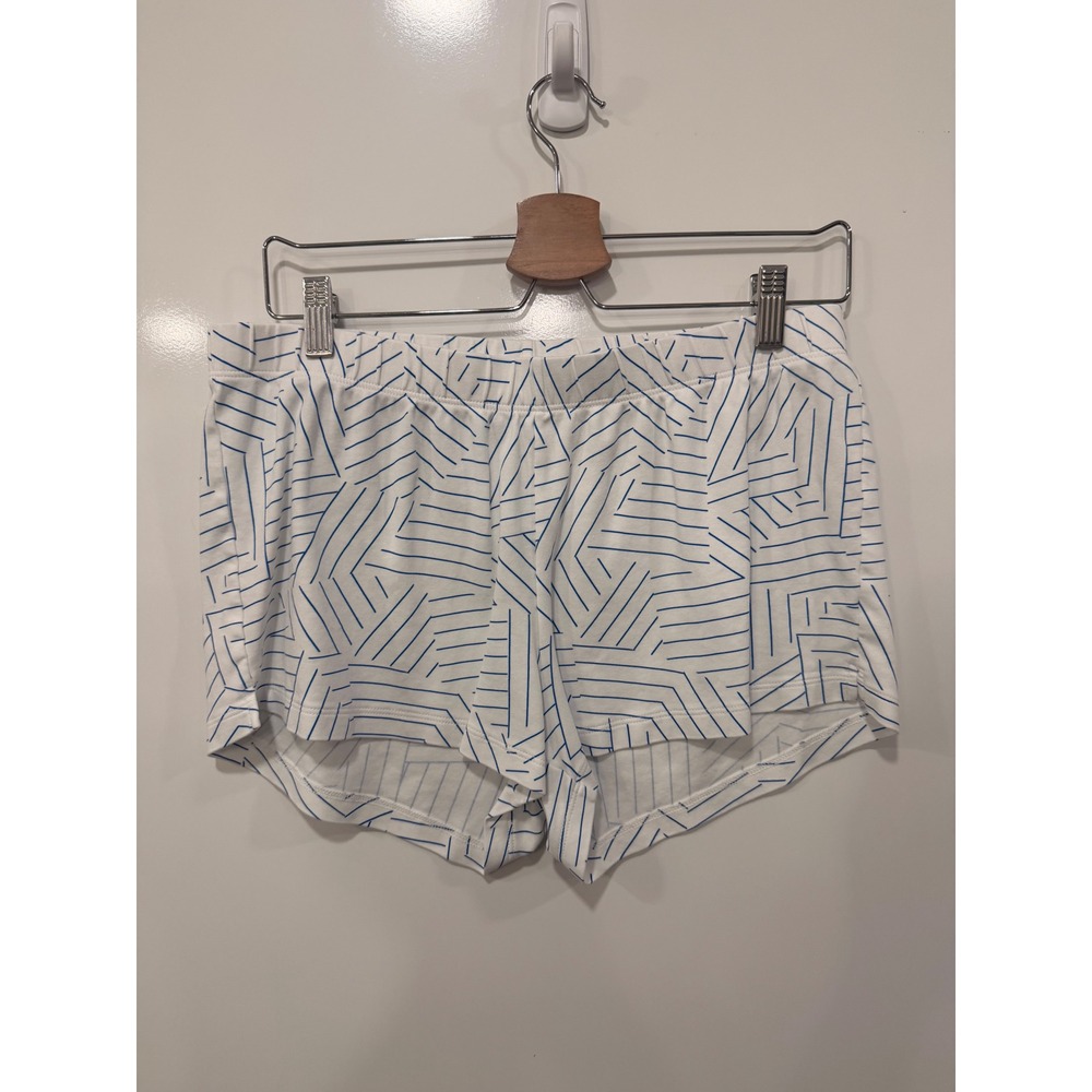 Lake Pajamas Women White Blue Geometric Pima Cotton Sleep Shorts Medium